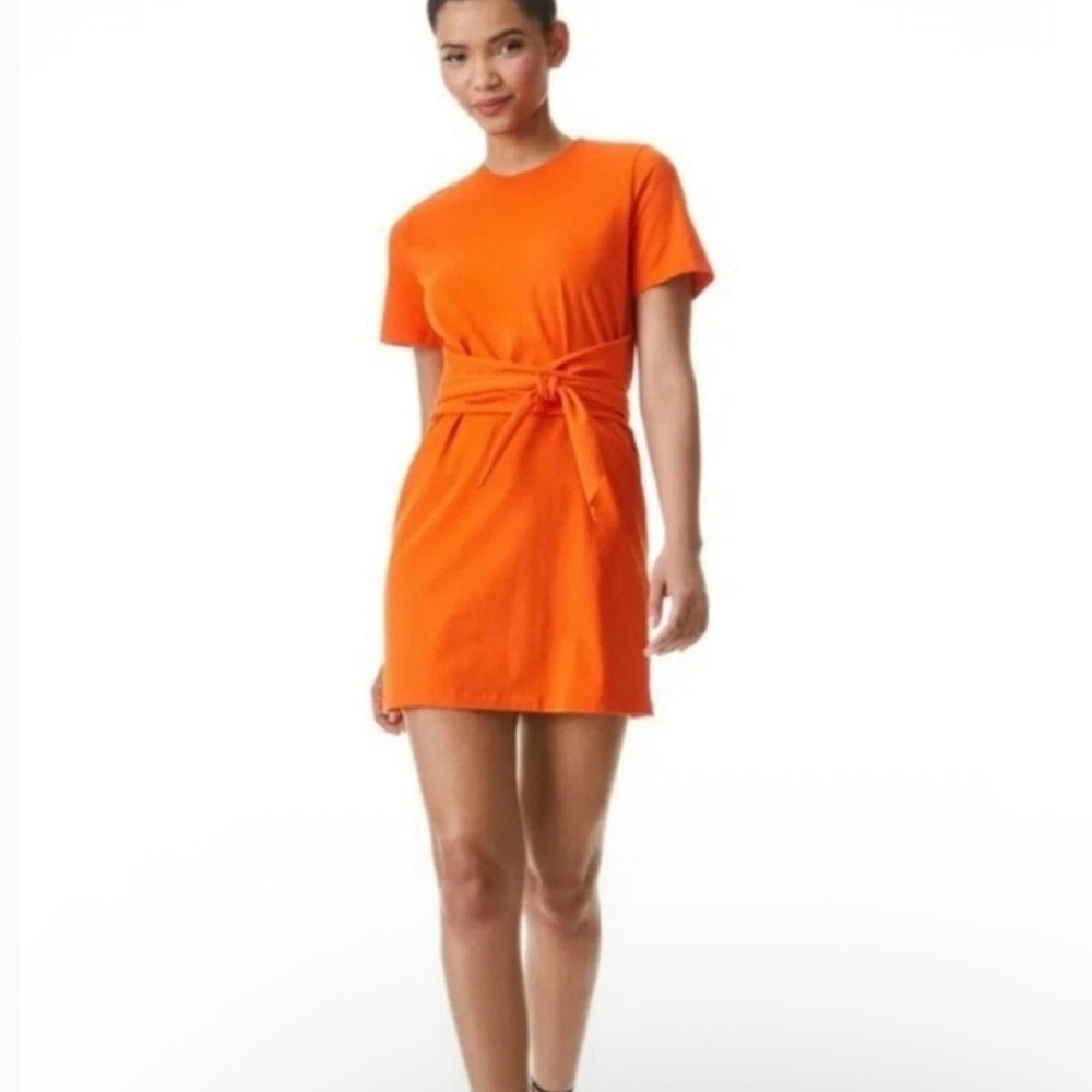 Alice + Olivia Evie Tie-Waist Shirt Dress Dopamine Dressing Maximalist Orange XL